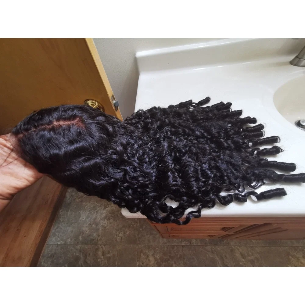 Quality Natural Black Burmese Curly Raw Human Hair Glueless Front Lace Wig 28